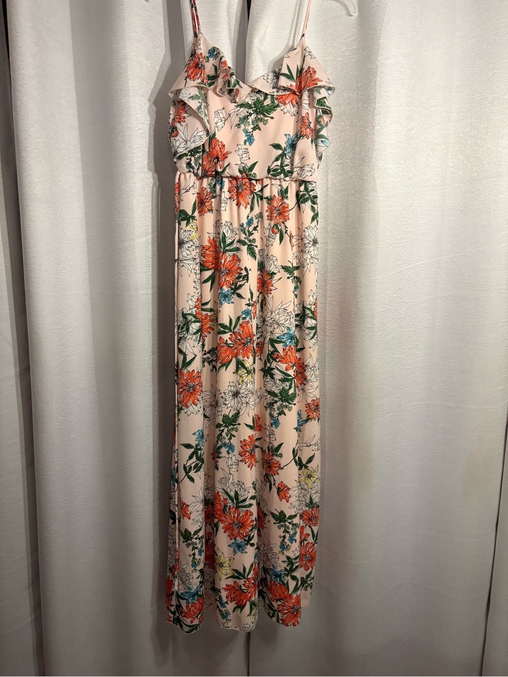 Chris & Carol Peach Floral Spaghetti-Strap Dress NWT